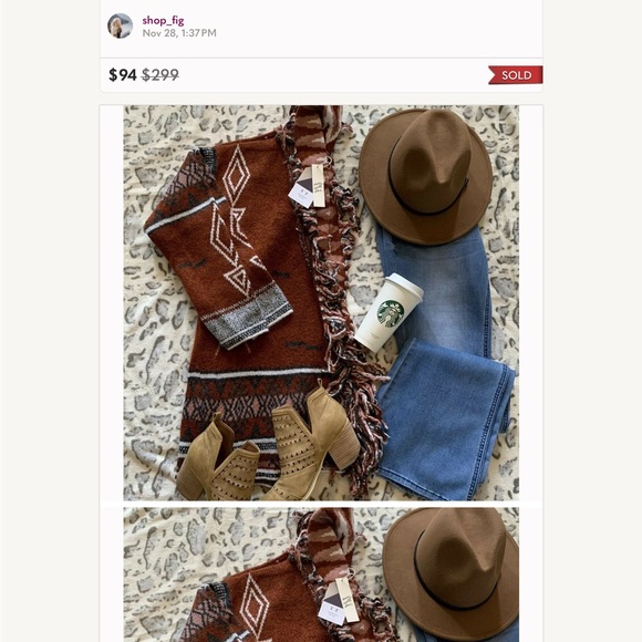 New Cowichan Native Print Fringed Blanket Cardigan Sweater Western - Picture 2 of 4